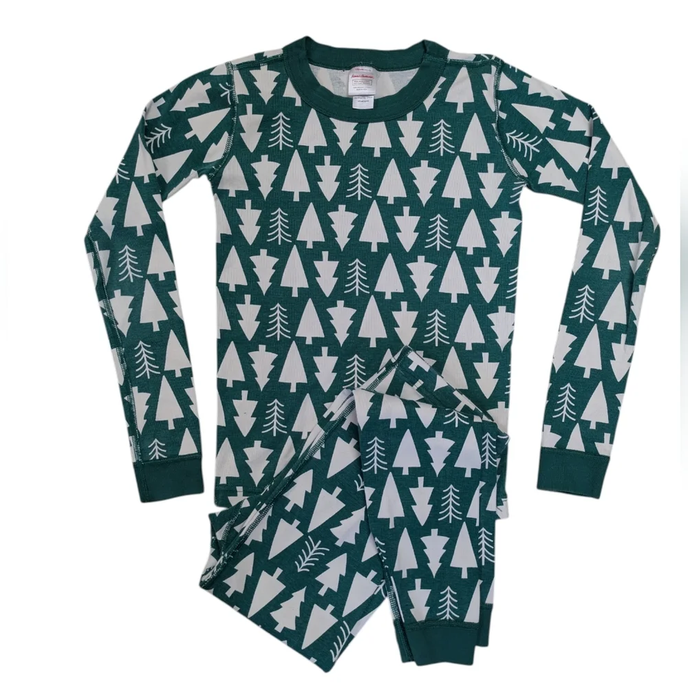 Hanna Andersson Christmas Tree Green Holiday Boys Pajama Set Size 12/120 CM